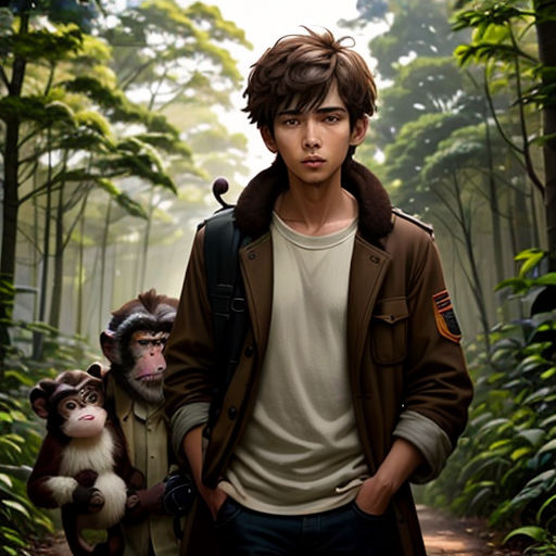a man and a monkey are walking through the woods together in a scene from the movie rise of the planet