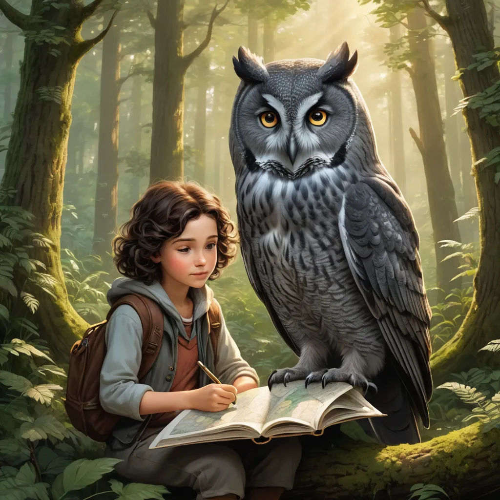a girl sitting on a tree branch reading a book with an owl on her shoulder and a book in her hand, fantasy art, a storybook illustration, Art of Brom, storybook illustration