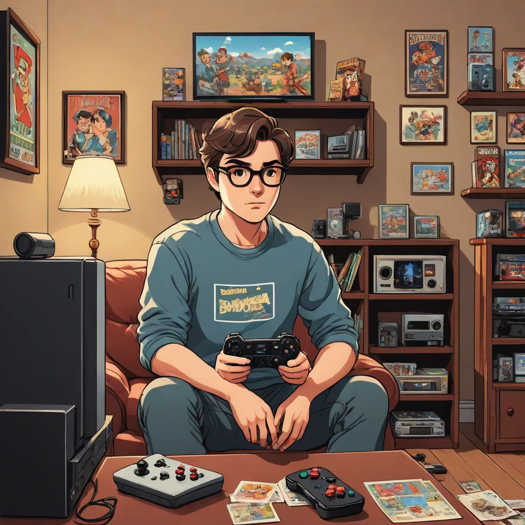 a man sitting on a couch holding a nintendo wii game controller in front of a tv and a game console, sots art, a character portrait, Chris LaBrooy, game art