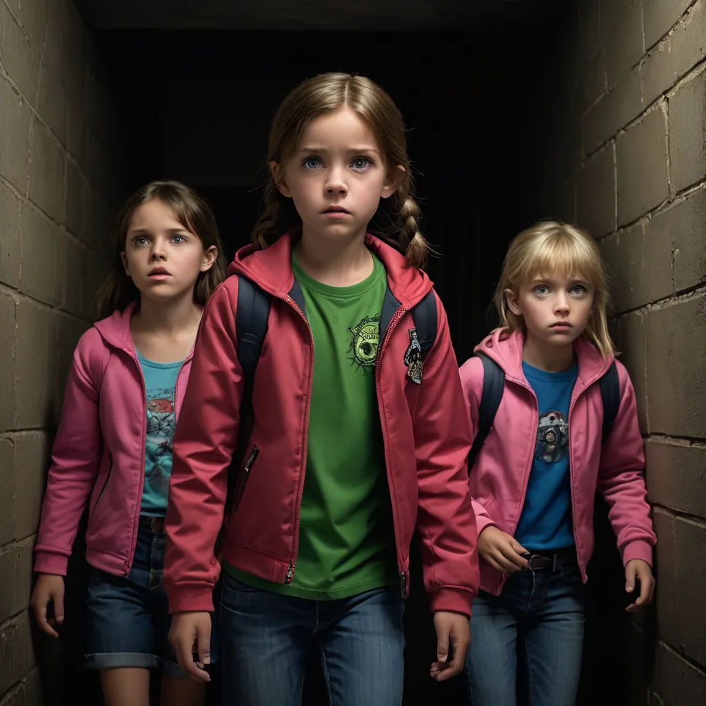 three girls are standing in a tunnel with their backs turned to the camera and looking at the camera,, antipodeans, a poster, Daniel Lieske, promotional image