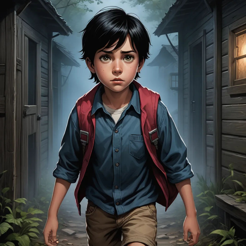 a boy with a backpack walking down a path to a house with a light on it's door, sots art, a character portrait, Aaron Jasinski, key art