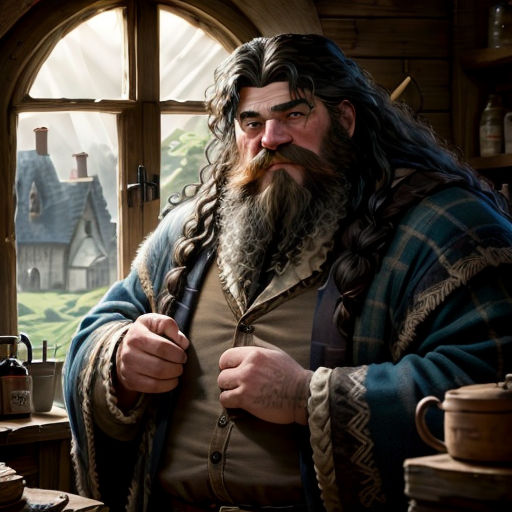 a man with a long beard and a long beard wearing a long coat and holding a pipe in his hand