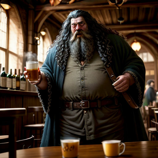 a man with a beard and long hair holding a beer in a bar with other people in the background