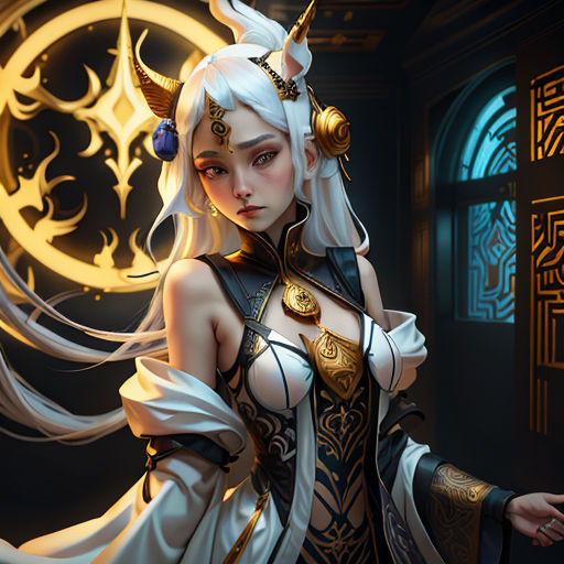 a woman dressed in a costume with a sword and a shield on her head and a sword in her hand
