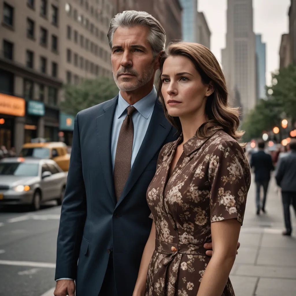 a man and a woman standing on a city street together, looking at the camera, with a city in the background, serial art, a poster, Art Fitzpatrick, promotional image