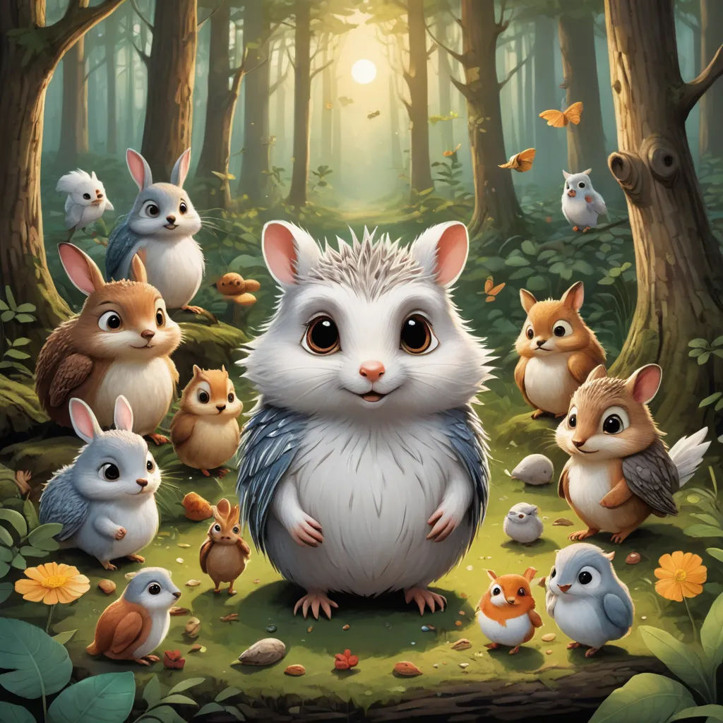 a group of animals standing in the forest together with a sun in the background and a forest scene with trees and leaves, furry art, a storybook illustration, Chris LaBrooy, official art