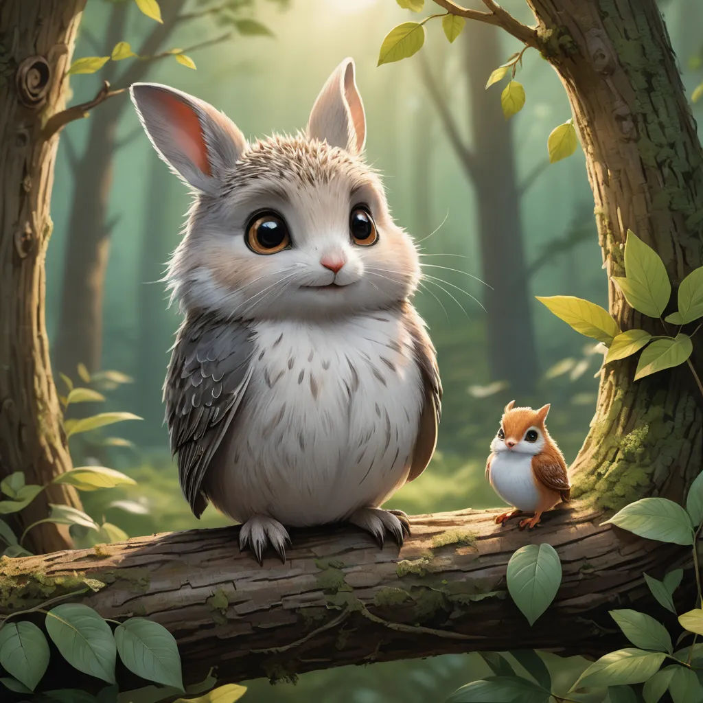 a painting of a rabbit and a squirrel on a tree branch in a forest with leaves and a sun shining through the trees, sots art, a storybook illustration, Chris LaBrooy, official art