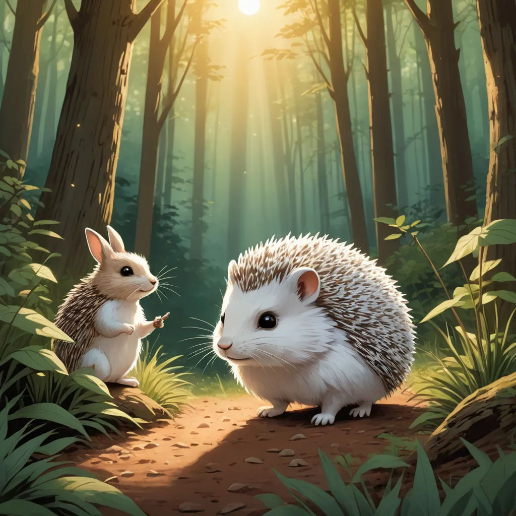 a hedge and a bunny in a forest with sunlight shining through the trees and leaves on the ground,, sots art, a storybook illustration, Chris LaBrooy, official art