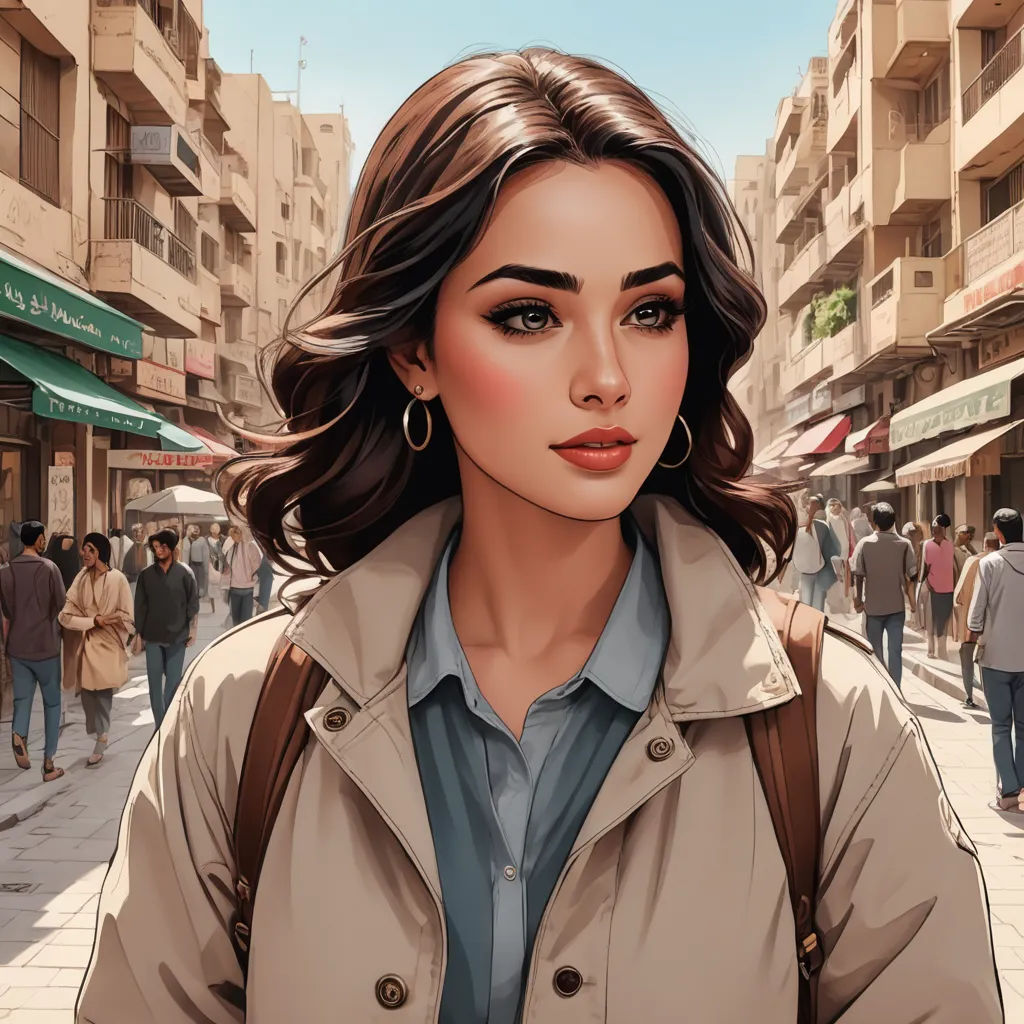 a woman with a brown jacket and a tan jacket on is standing in a crowded street with people walking, serial art, a detailed painting, Alena Aenami, trending on art station