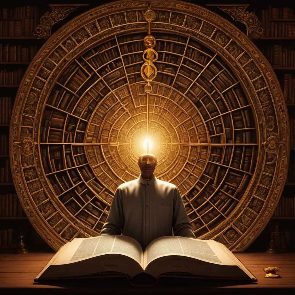 a man sitting in front of a book with a light on it's head and a book in front of him, analytical art, a storybook illustration, Dirk Crabeth, fantasy artwork
