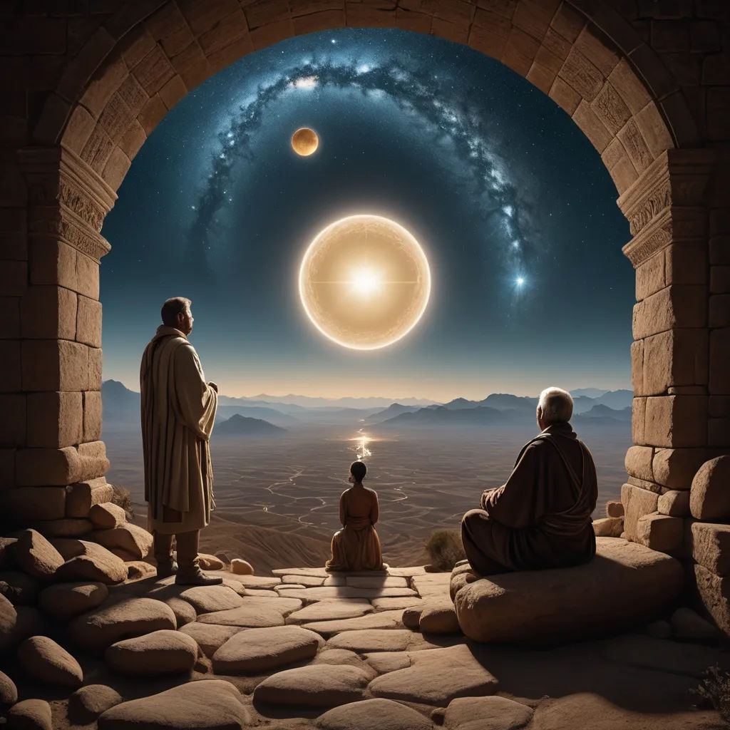 a man and a woman looking at a solar system through a doorway with a view of the earth and stars, fantasy art, a digital painting, Christophe Vacher, fantasy artwork