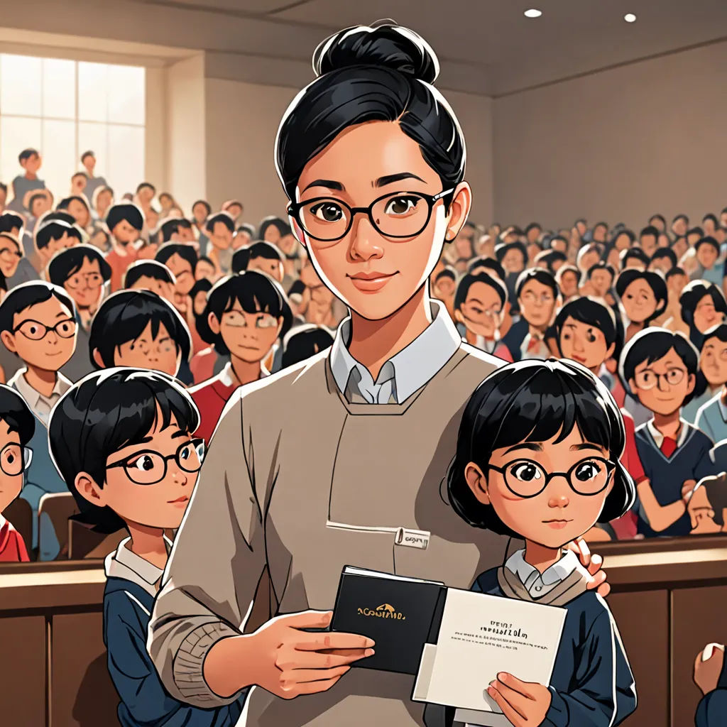 a woman holding a book in front of a classroom full of children with glasses on their faces and a clipboard in front of her, vancouver school, a comic book panel, Choi Buk, official art
