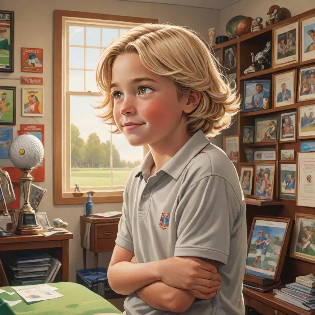 a boy in a room with a lot of pictures on the wall and a desk with a ball on it, precisionism, a hyperrealistic painting, Bob Byerley, extremely detailed oil painting