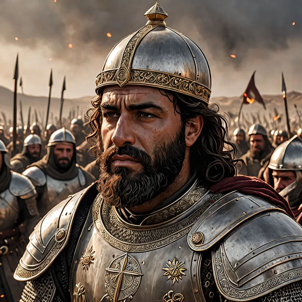 a group of men in armor standing next to each other in a field of smoke and trees in the background, qajar art, a detailed matte painting, Altoon Sultan, oil on canvas. cinematic