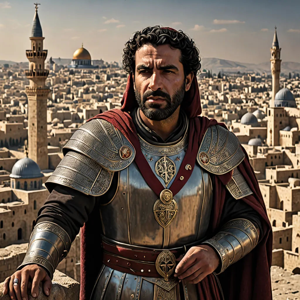 a man in a suit of armor standing in front of a cityscape with a clock tower in the background, dau-al-set, a character portrait, Altoon Sultan, promotional image
