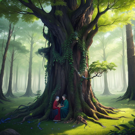 prompthunt: a wise mystical tree with a gentle smile and kind eyes, HD, forest