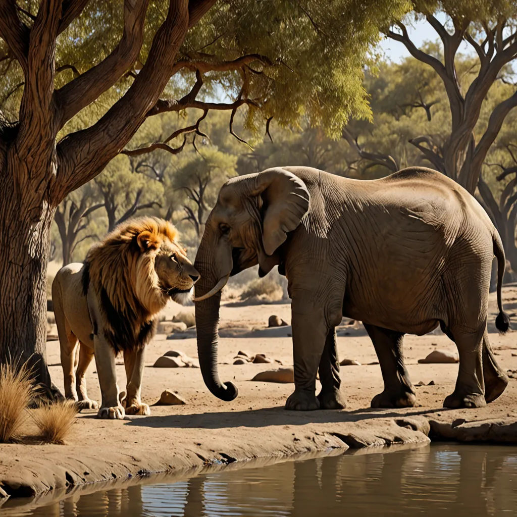 two elephants standing next to each other near a tree and water hole with rocks and grass on the ground, naturalism, a matte painting, Brothers Hildebrandt, wildlife photography