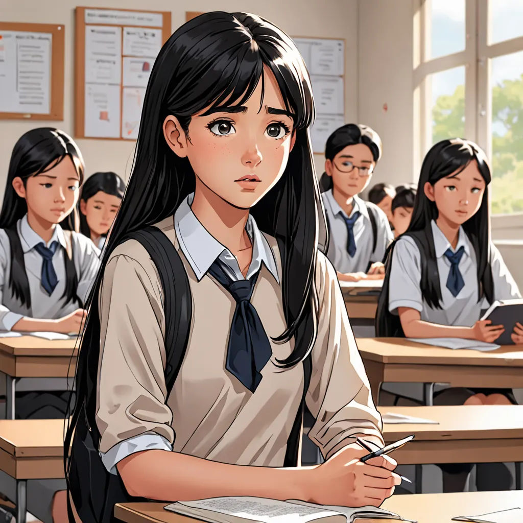 a girl sitting at a desk with a book in front of her and other students behind her in a classroom, Artgerm, academic art, a comic book panel, official art