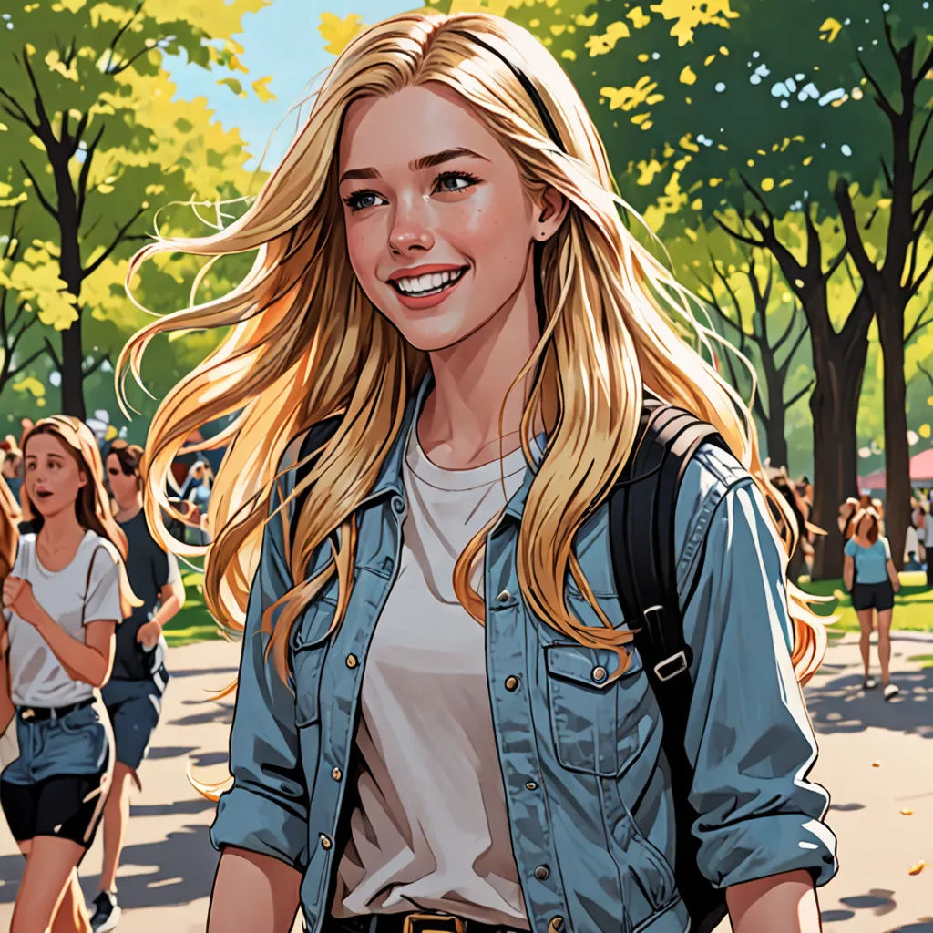a woman walking down a street with a backpack on her shoulder and a man in the background behind her, Alena Aenami, paris school, a comic book panel, rossdraws global illumination