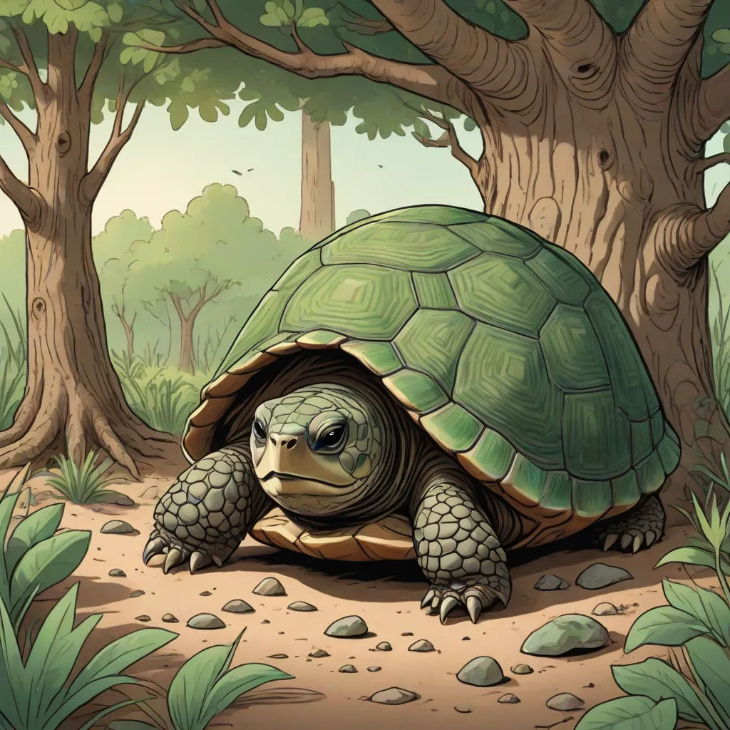 a turtle is hiding under a tree in the forest illustration by alex krapfke for the children's book, fantasy art, a storybook illustration, Chris LaBrooy, storybook illustration