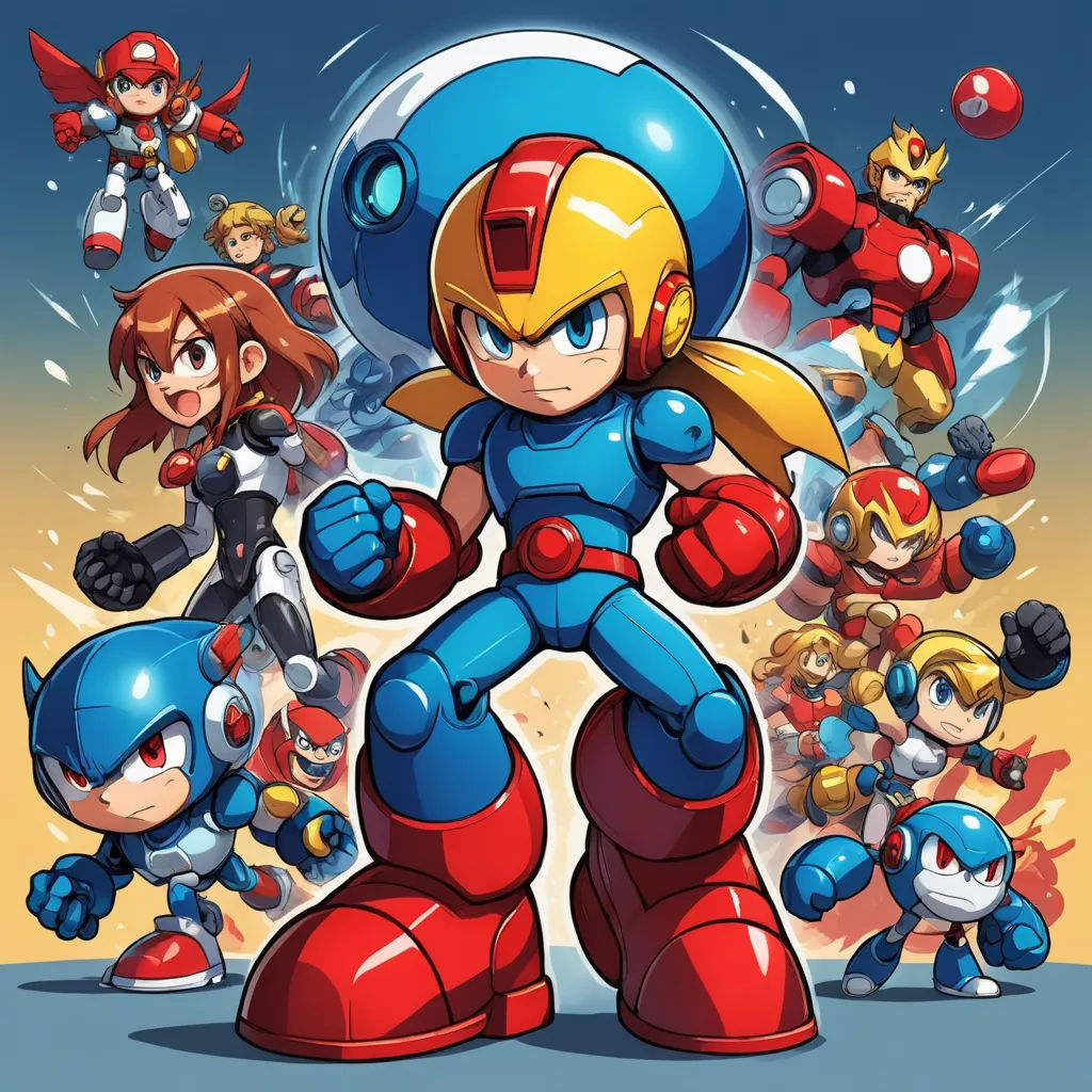 a cartoon character surrounded by other characters in a cartoon style, with a blue background and red and yellow colors, sots art, concept art, Adam Rex, official art