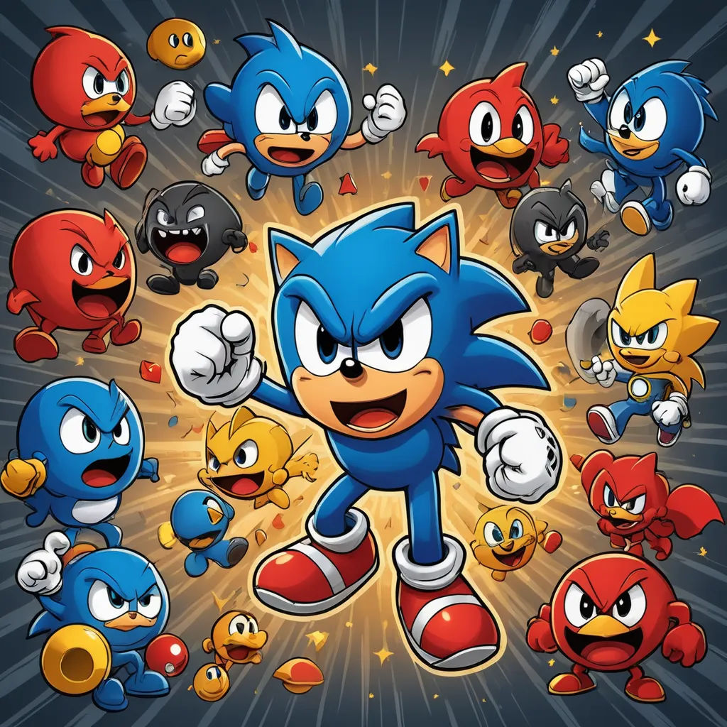 a bunch of sonic characters in a cartoon style with different expressions and expressions on them, including the character, sots art, concept art, Baiōken Eishun, official art