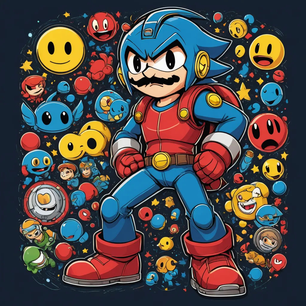a cartoon character surrounded by emotes and smiley faces, with a mustache and mustache on the head, maximalism, pixel art, Altichiero, detailed art