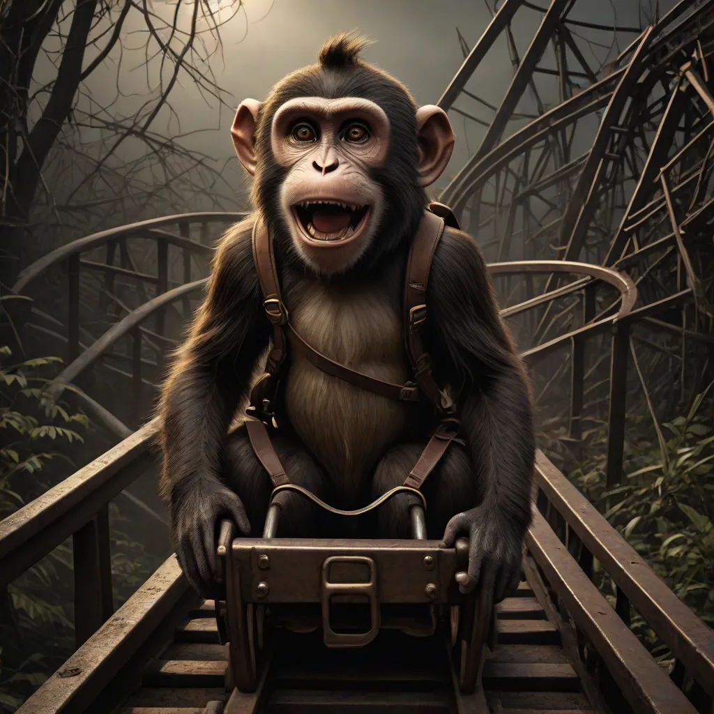 a monkey with a suitcase on a bridge in the woods with a full moon in the background and a full moon in the sky, fantastic realism, a character portrait, Alex Petruk APe, weta digital