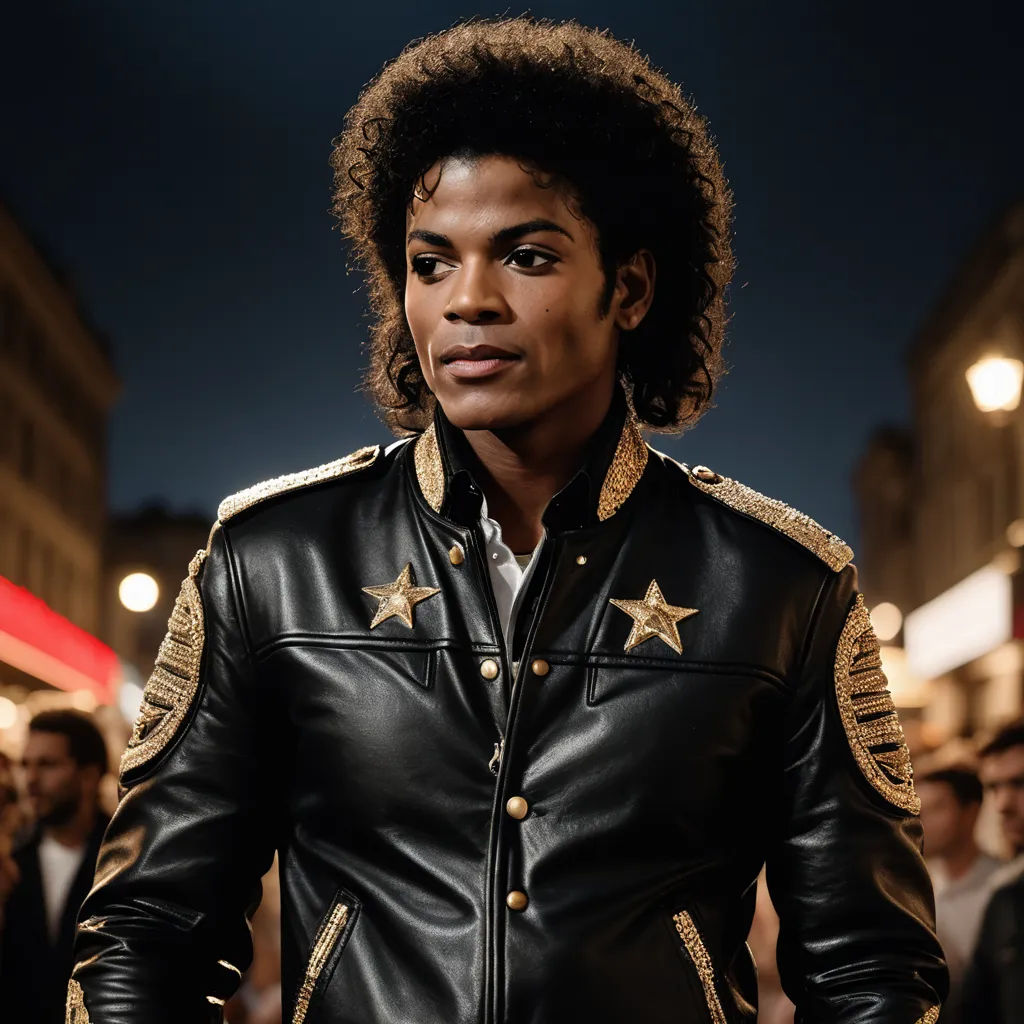 a man in a leather jacket with gold stars on his jacket and a crowd of people behind him in the background, barbizon school, a colorized photo, A. B. Jackson, promotional image