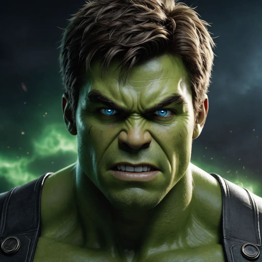 a close up of a man with a green face and blue eyes in a dark background with lightnings, photorealism, a 3D render, Aleksi Briclot, behance hd