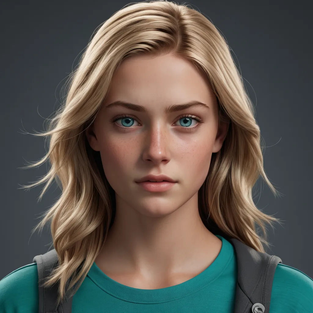 a woman with a backpack on her shoulder and a green shirt on her shoulder and a blue shirt on her shoulder, photorealism, a computer rendering, Constance Gordon-Cumming, ultra realistic digital art
