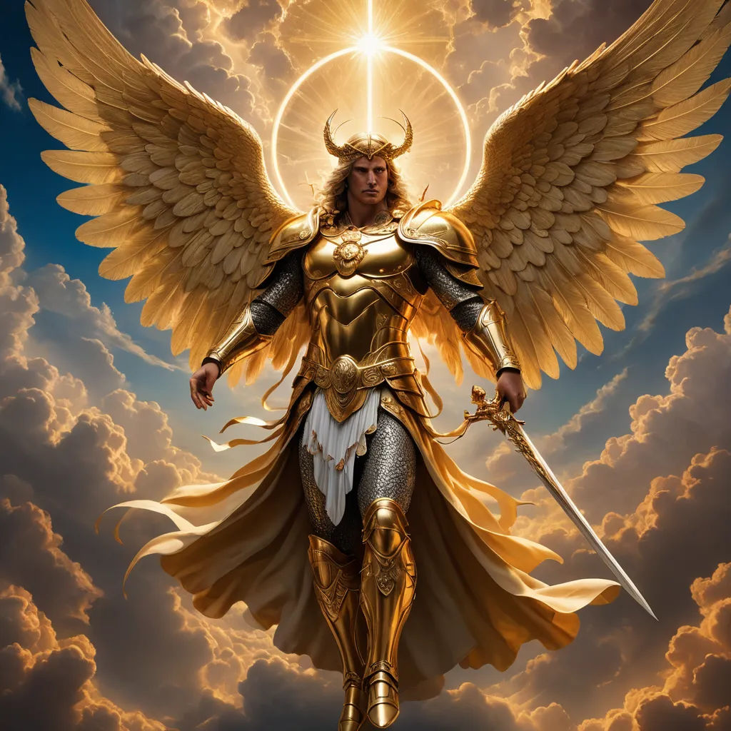 a painting of a woman with wings and a sword in her hand, standing on a cloud covered sky, fantasy art, a digital rendering, Anne Stokes, epic fantasy character art