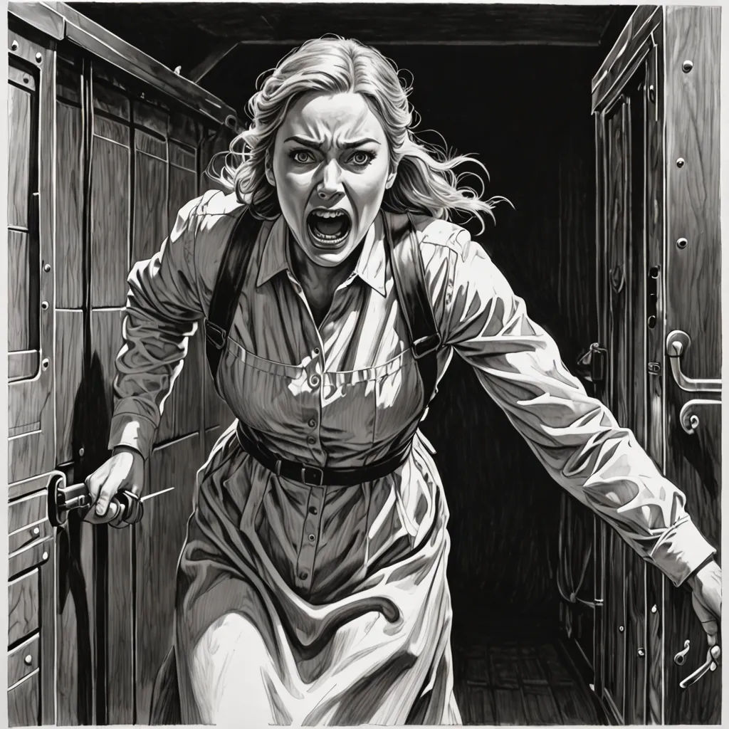 a woman in a uniform is running out of a door with her hands in her pockets and a knife in her other hand, Donato Giancola, feminist art, an ultrafine detailed painting, western comic book art