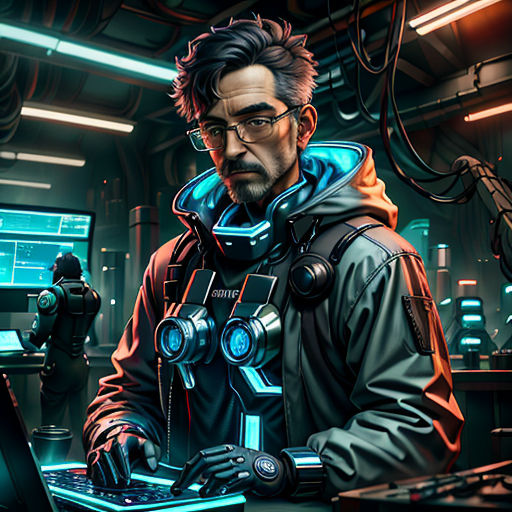 a man in a space suit is typing on a laptop computer in a sci - fi fi fi room