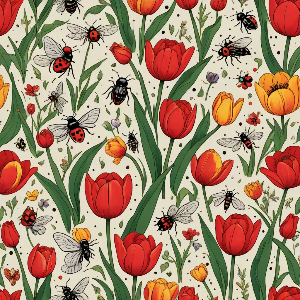 a bunch of red and yellow flowers and bees on a white background with green leaves and flowers and bugs, folk art, a flemish Baroque, Annabel Kidston, detailed illustration