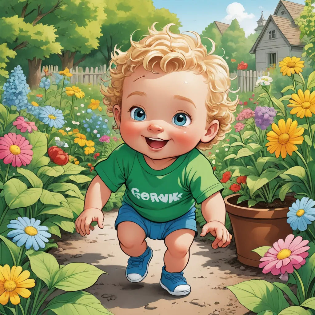 a little boy that is standing in the dirt near flowers and plants in a garden with a house in the background, photorealism, a storybook illustration, derek zabrocki, professional digital painting