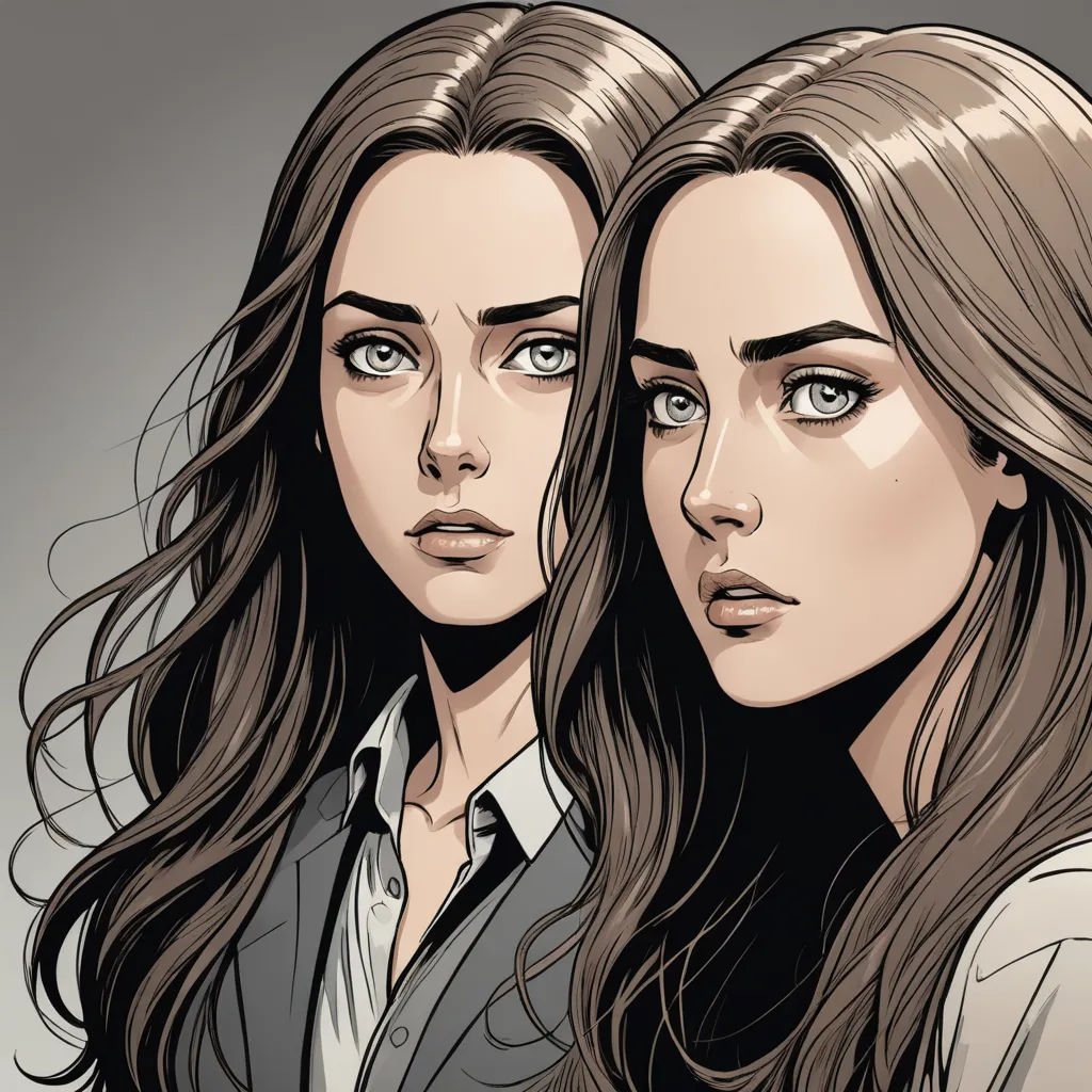 two women with long hair and blue eyes are facing each other, one of them is looking at the camera, gothic art, a comic book panel, Charlie Bowater, comic cover art