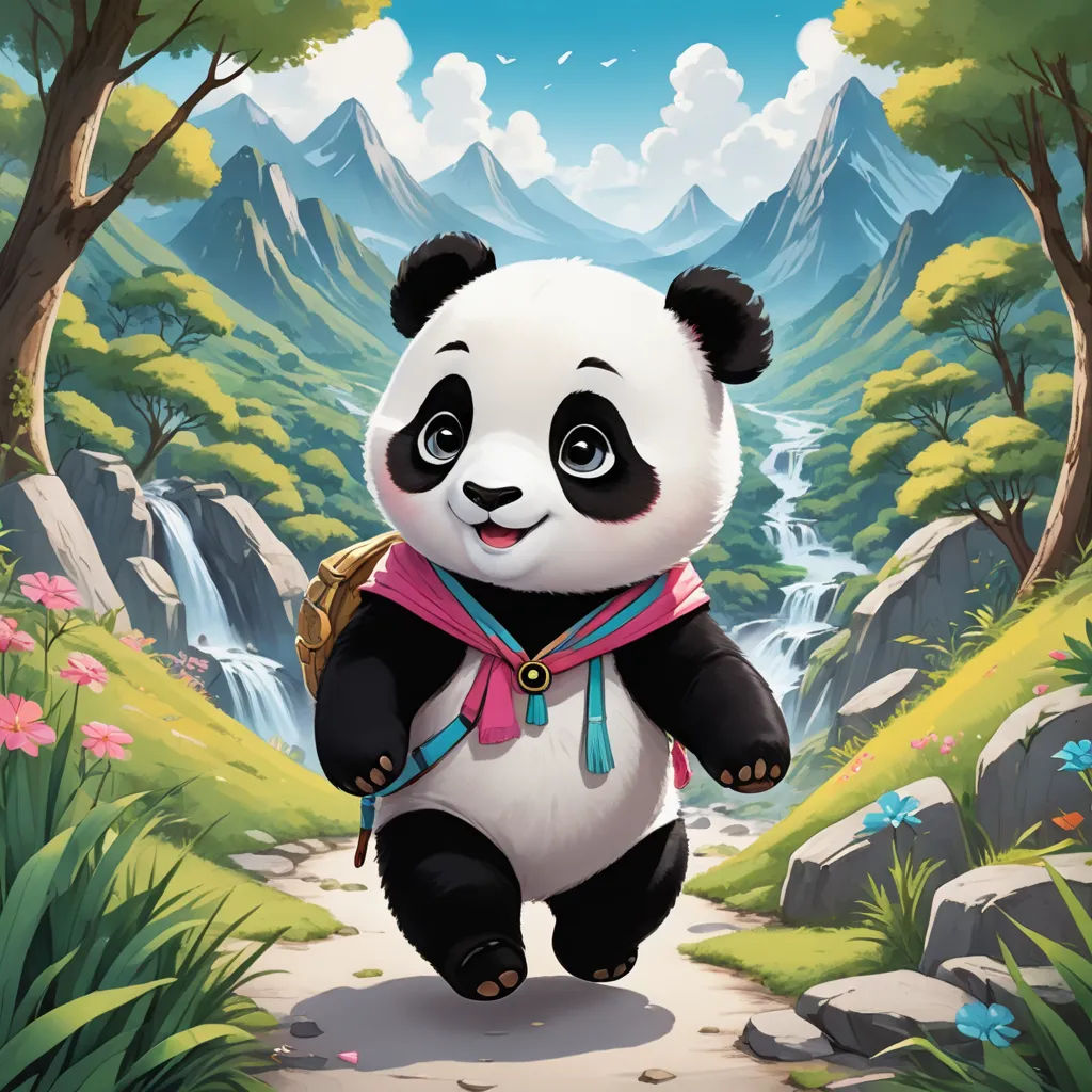 a panda bear is walking through a forest with a waterfall in the background and a waterfall in the foreground, fantasy art, a character portrait, Fan Qi, magic the gathering artwork