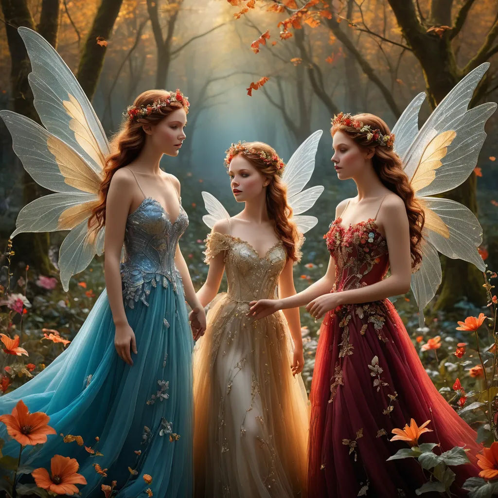 two beautiful women dressed in fairy costumes standing in a forest with flowers and trees in the background, one of them is holding the hand of another woman's hand, fantasy art, a storybook illustration, Anne Stokes, kinkade
