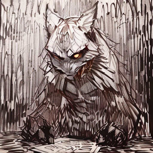 a drawing of a cat sitting in the rain with a book in its paws and a book in its paws