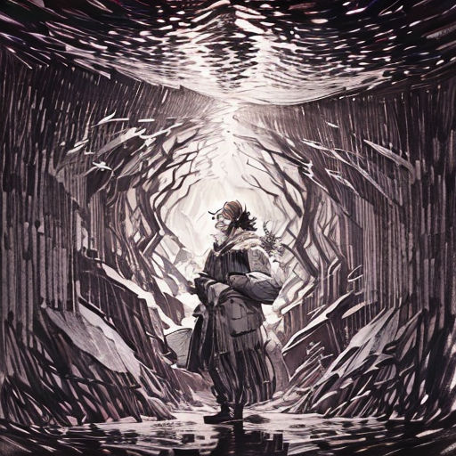 a person standing in a tunnel with a backpack on their back and a bird flying overhead in the sky