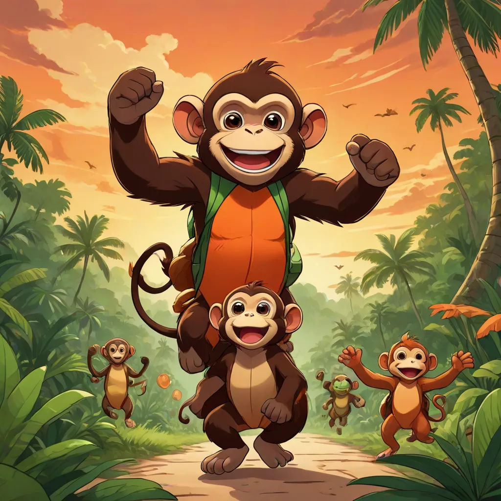 a monkey with a backpack on his back riding on a monkey in the jungle with other monkeys around him, Diego Gisbert Llorens, sots art, poster art, promotional image