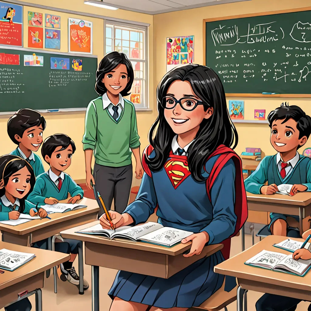 a cartoon of a girl in a classroom with her students in front of her and a teacher in the back, Artgerm, danube school, a comic book panel, comic cover art