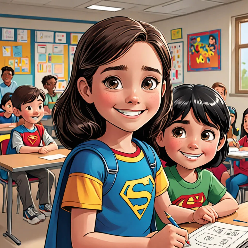 a cartoon of a girl and boy in a classroom with a teacher in the background and a book open, Artgerm, vancouver school, a comic book panel, comic cover art