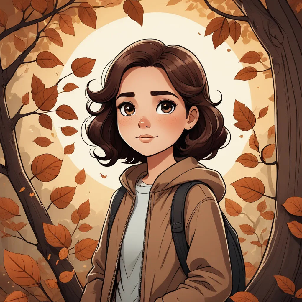 a girl standing in front of a tree with leaves on it and a full moon behind her, with a backpack on her shoulder, serial art, a character portrait, Atey Ghailan, character portrait