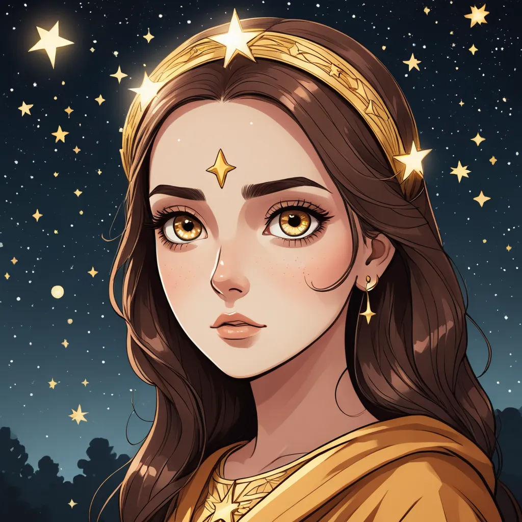 a girl with a star on her head and a gold crown on her head, with stars in the background, fantasy art, a character portrait, Charlie Bowater, fantasy character portrait