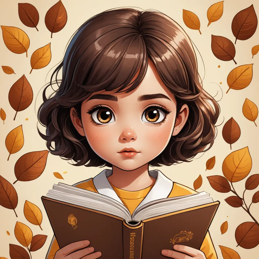 a girl is reading a book in front of leaves and leaves on a wallpaper background with a yellow background, fantasy art, a storybook illustration, Atey Ghailan, anime art