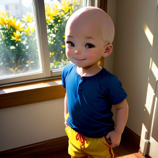 a cartoon character is standing in front of a window with a flower pot behind him and a sunlit window behind him