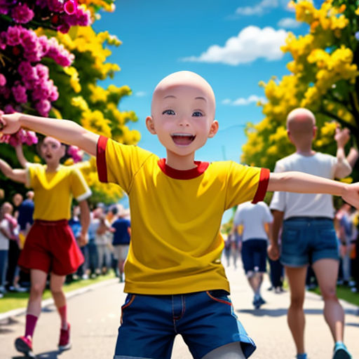 a young boy in a yellow shirt and blue shorts is standing on a skateboard in front of a crowd of people