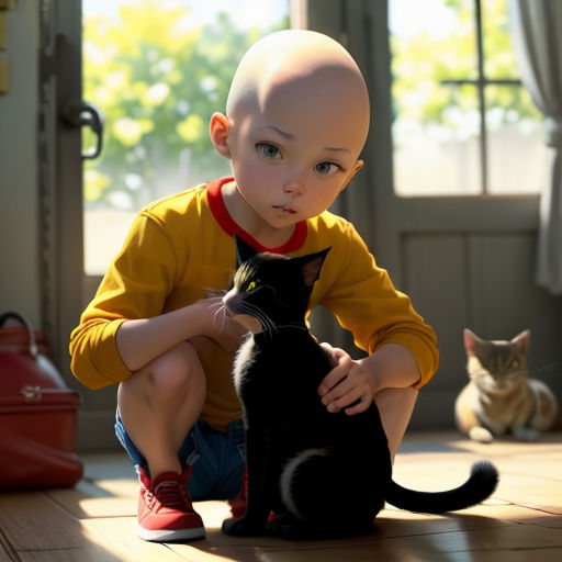 a young boy is petting a cat on the floor in front of a cat and a cat laying on the floor